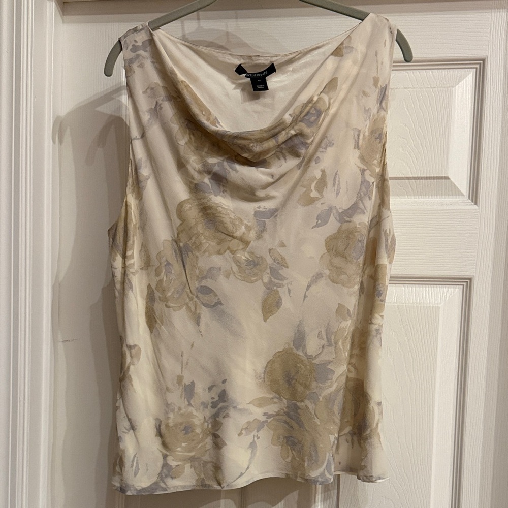 St. John Cream Floral Cowl Neck Blouse